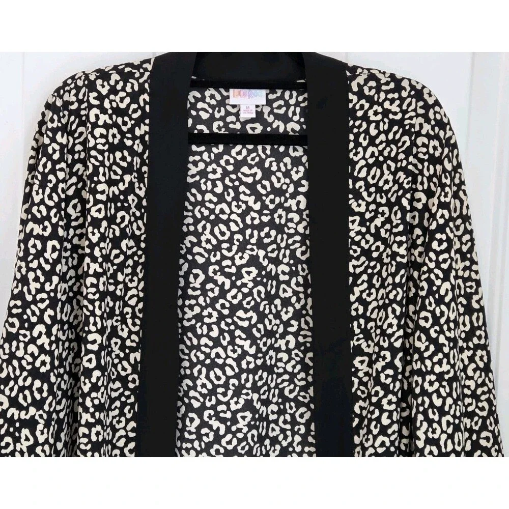 LuLaRoe Aurora Bell Sleeve Kimono - Black & Cream Leopard Print - Size M
